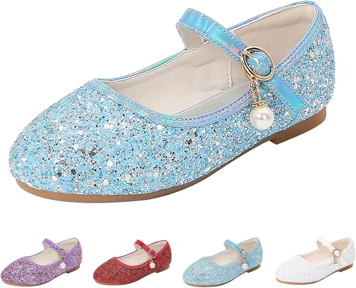 Sequins Sandals for Girls Kids Outdoor Dress Dance Loafers Shoes Toddler 𝗟ow Heel Summer Casual Mary Jane Soft Sole