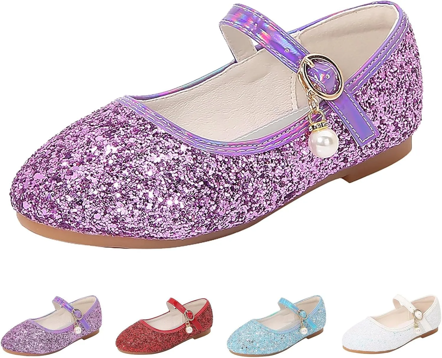 Sequins Sandals for Girls Kids Outdoor Dress Dance Loafers Shoes Toddler 𝗟ow Heel Summer Casual Mary Jane Soft Sole