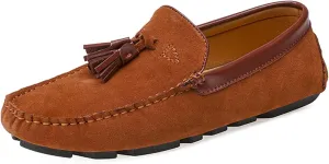 Shoes Smoking Loafer for Men Tassel Suede Vamp Genuine Leather Round Toe Soft Flat Heel Resistant Flexible Casual Slip On for Any Attire
