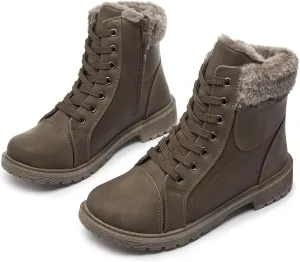 Shupua Winter Ankle Boots for Women Hiking Boots Waterproof Combat Boots Warm Lace Up Boots Snow Bootie Low Heel