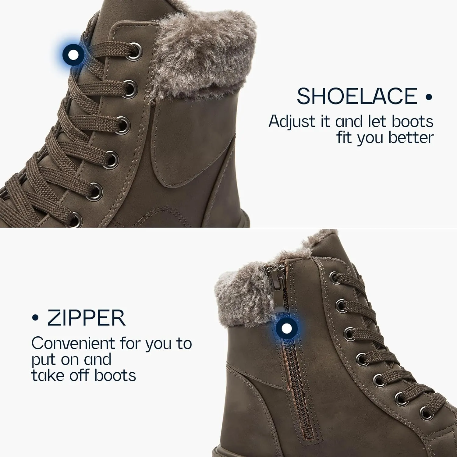 Shupua Winter Ankle Boots for Women Hiking Boots Waterproof Combat Boots Warm Lace Up Boots Snow Bootie Low Heel