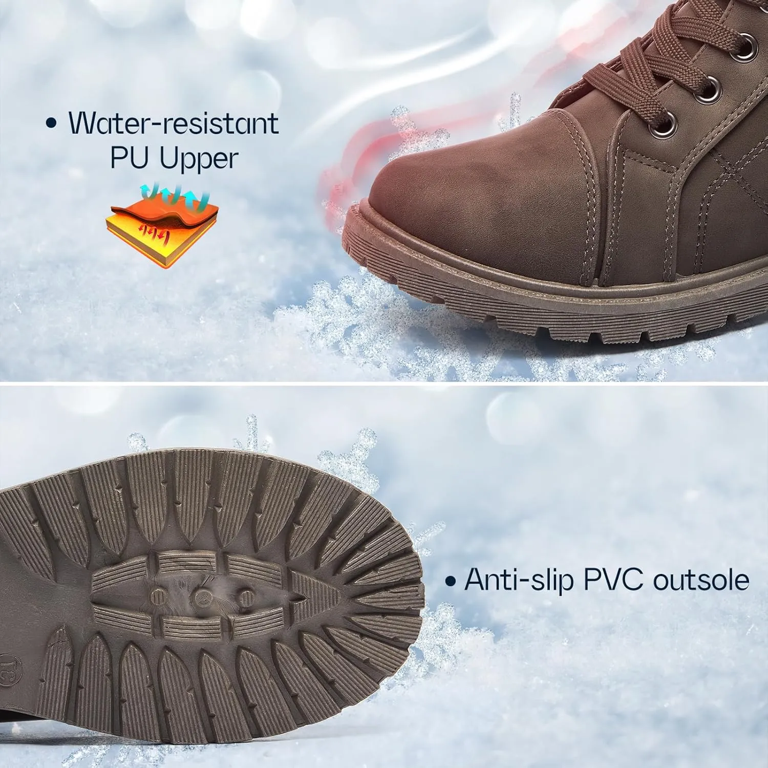 Shupua Winter Ankle Boots for Women Hiking Boots Waterproof Combat Boots Warm Lace Up Boots Snow Bootie Low Heel