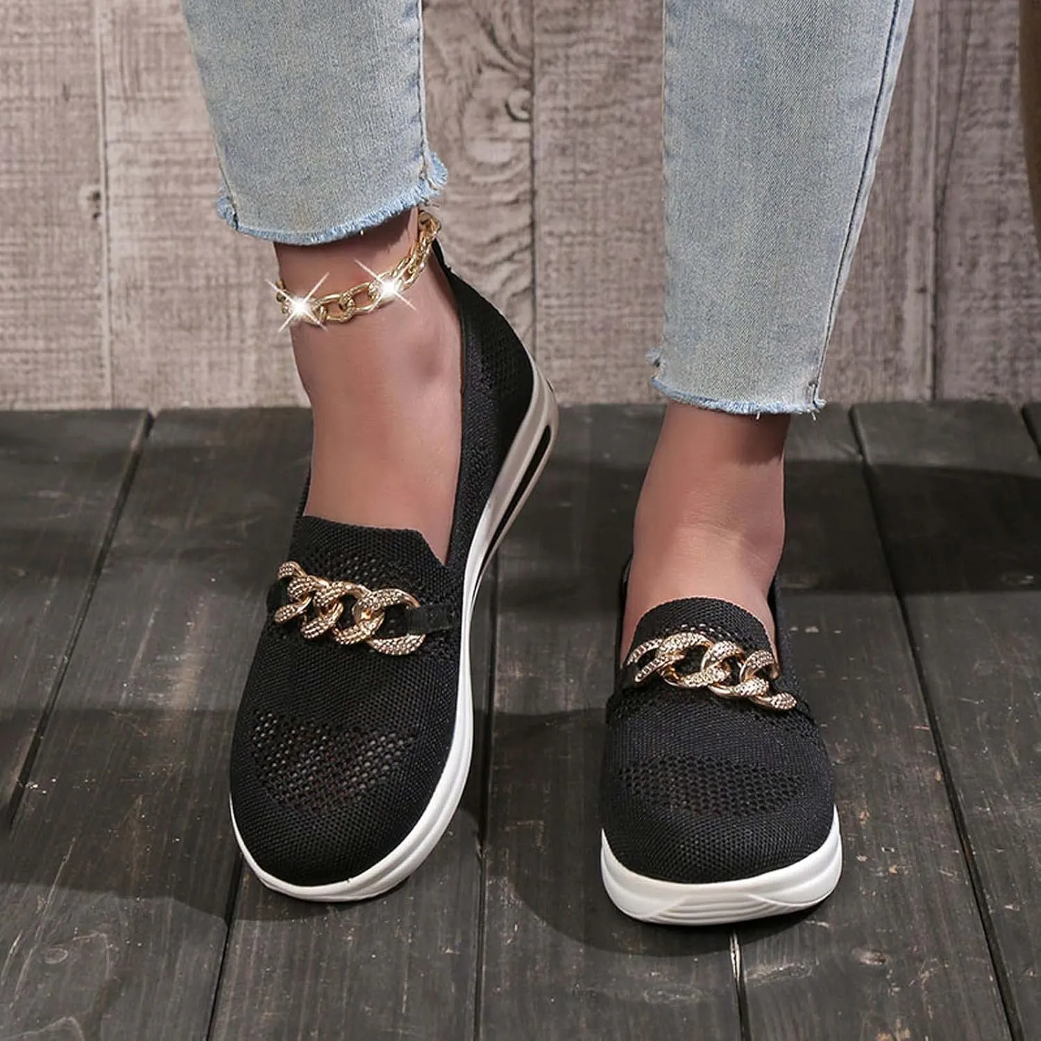 Slip On Loafers for Women Mesh Breathable Platform Wedge Sneaker Wide Width Running Sneaker Vacation Work Nurse Shoes