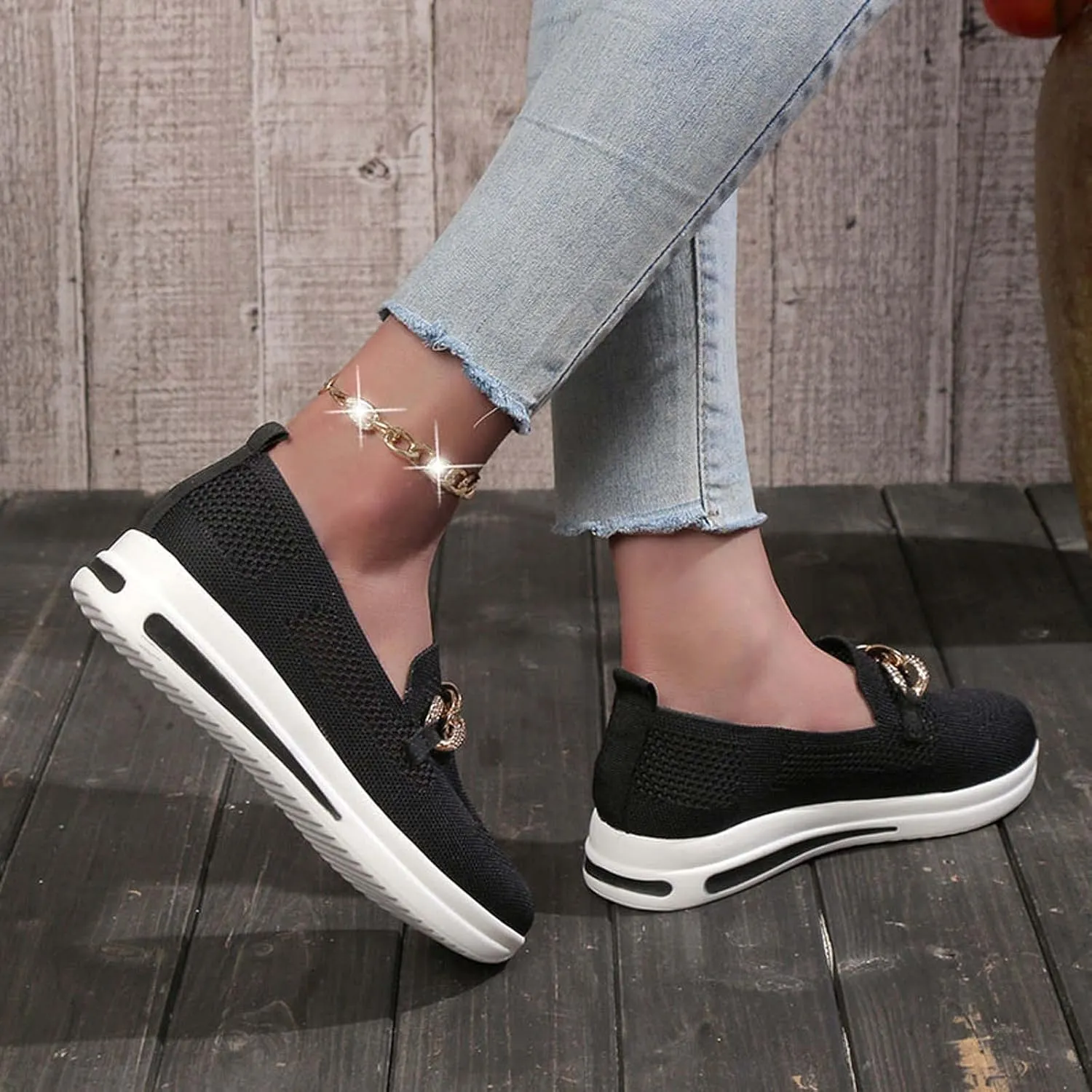 Slip On Loafers for Women Mesh Breathable Platform Wedge Sneaker Wide Width Running Sneaker Vacation Work Nurse Shoes