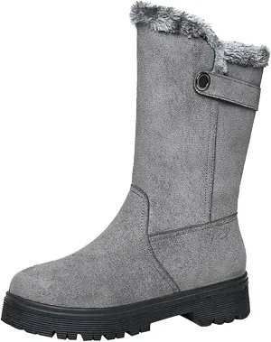 Snow Boots for Women Fur Boots for Women Winter Women's Leather Boots Snow Boots Medium Heel Short Boots Medium Heel