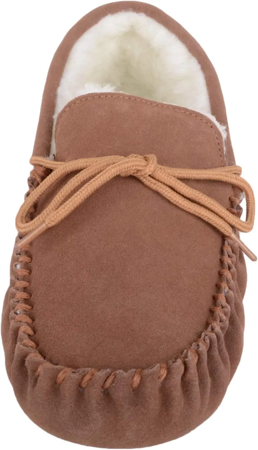 SNUGRUGS Womens Dark Brown Wool Lined Moccasin Slippers with Suede Sole.