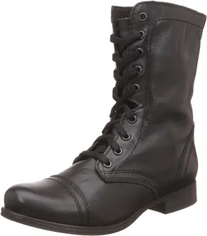 Steve Madden Troopa Lace-up Decor Combat Leather Boots BLACK LEATHER (7, BLACK LEATHER)