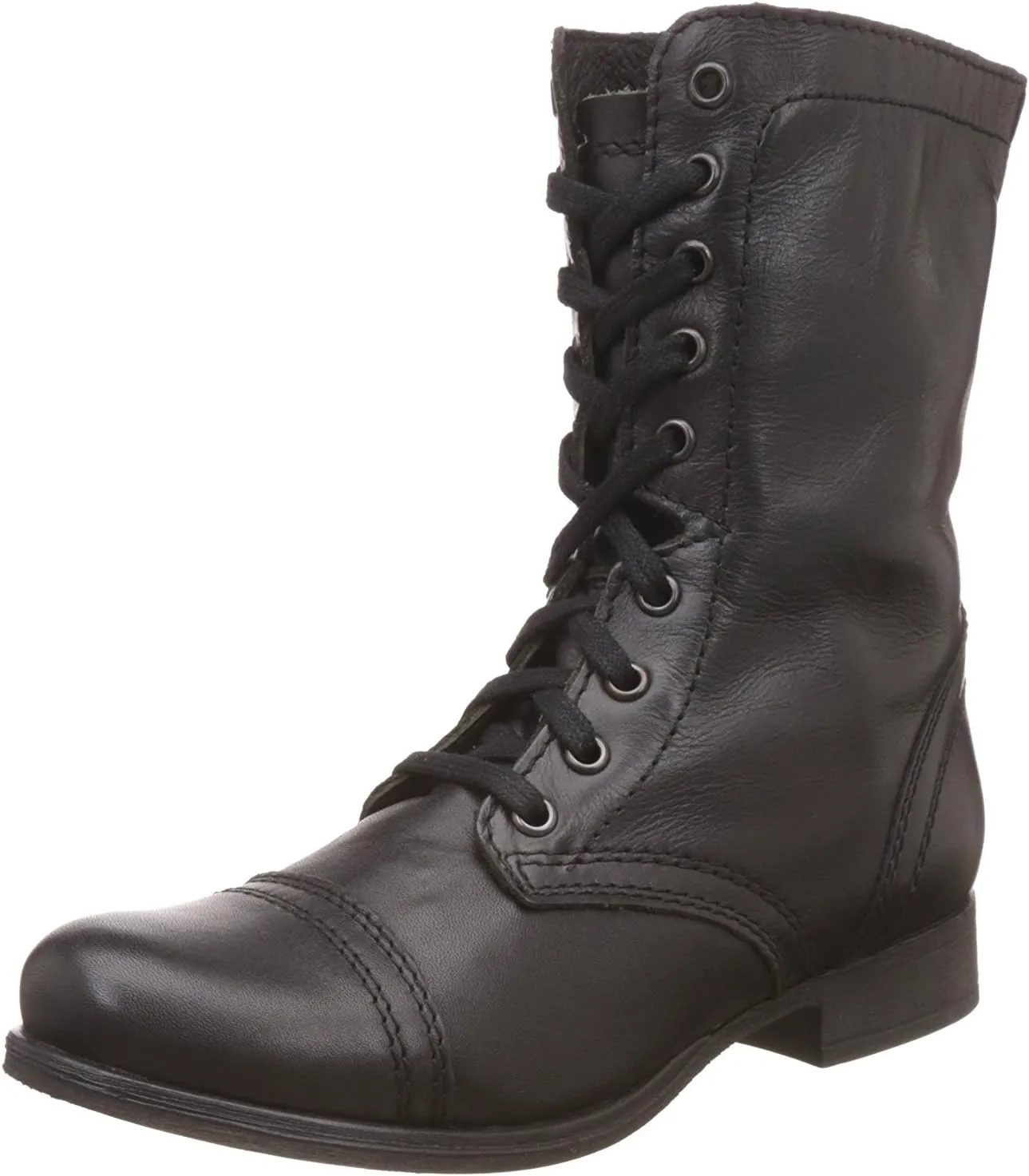 Steve Madden Troopa Lace-up Decor Combat Leather Boots BLACK LEATHER (7, BLACK LEATHER)