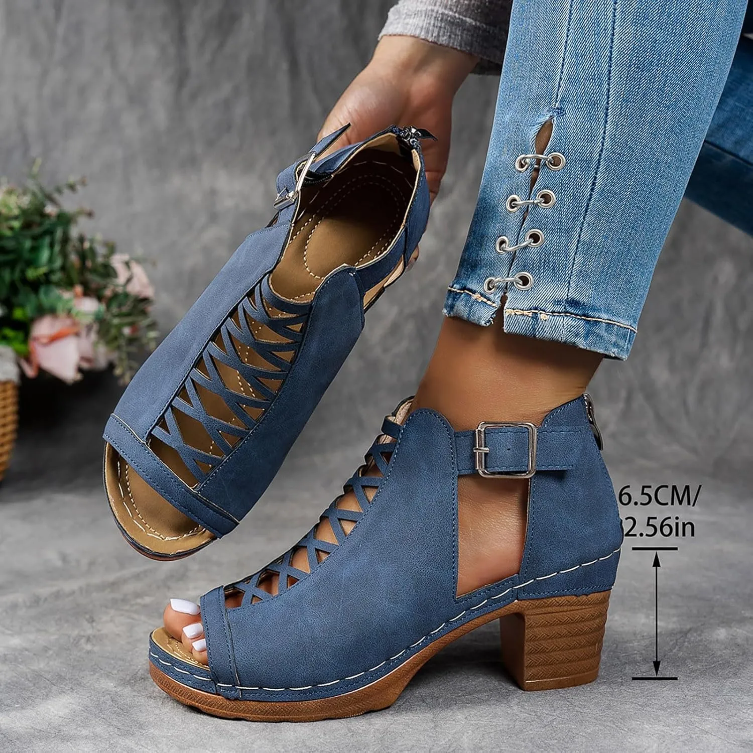 Summer Sandals for Women 2025 Trendy Dressy Fashion Open Toe Heel Sandal Chunky Heels Adjustable Straps Ankle Strap Zipper Back High Heel Sandals