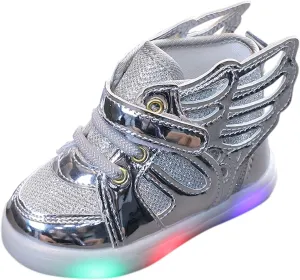 Toddler Boys Girls Light Up Shoes Butterfly Ankle Boots Lightweight Breathable Anti-Slip Led Flashing Sport Sneakers (Silver, 11.5 Little Kid)