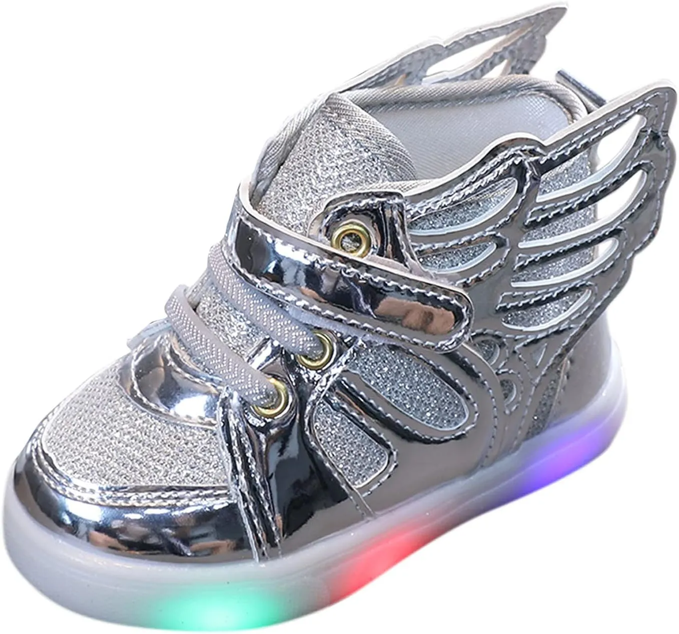 Toddler Boys Girls Light Up Shoes Butterfly Ankle Boots Lightweight Breathable Anti-Slip Led Flashing Sport Sneakers (Silver, 11.5 Little Kid)