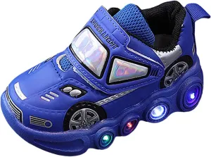 Toddler Boys Light Up Shoes Car Pattern Luminous Sport Sneaker, Kids Fashion Stylish Cute Soft Sole Athletic Shoes