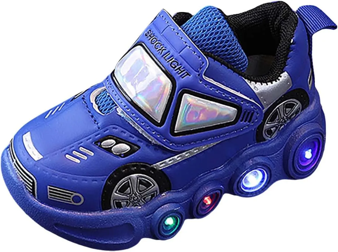 Toddler Boys Light Up Shoes Car Pattern Luminous Sport Sneaker, Kids Fashion Stylish Cute Soft Sole Athletic Shoes