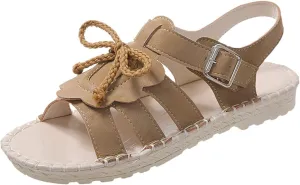 Toddler Girls Fashion Summer Bow Pearl Soft Sole Sandals Cork Travel Eva Lace Pearl Decoration Outdoor Shoes
