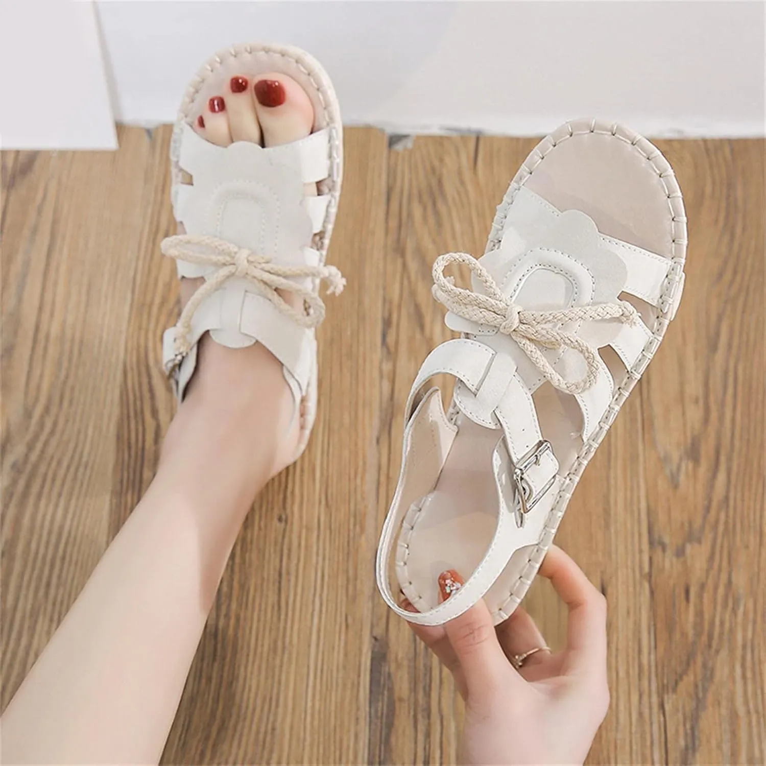 Toddler Girls Fashion Summer Bow Pearl Soft Sole Sandals Cork Travel Eva Lace Pearl Decoration Outdoor Shoes
