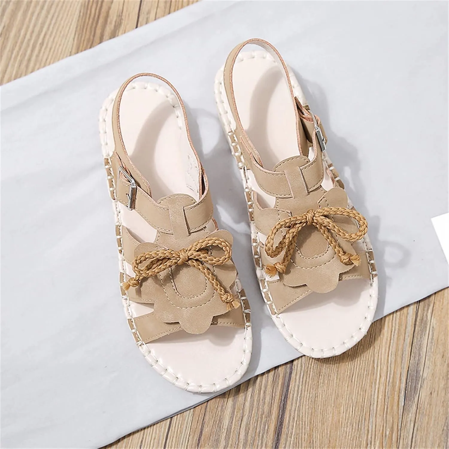 Toddler Girls Fashion Summer Bow Pearl Soft Sole Sandals Cork Travel Eva Lace Pearl Decoration Outdoor Shoes