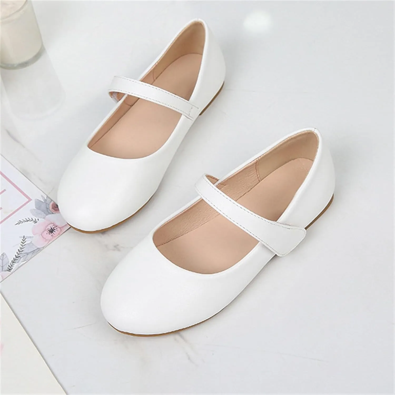 Toddler Girls Mary Jane Ballerina Flat Dress Shoes, Kids Easy Buckle School Uniform Church Strap Formal Sandals