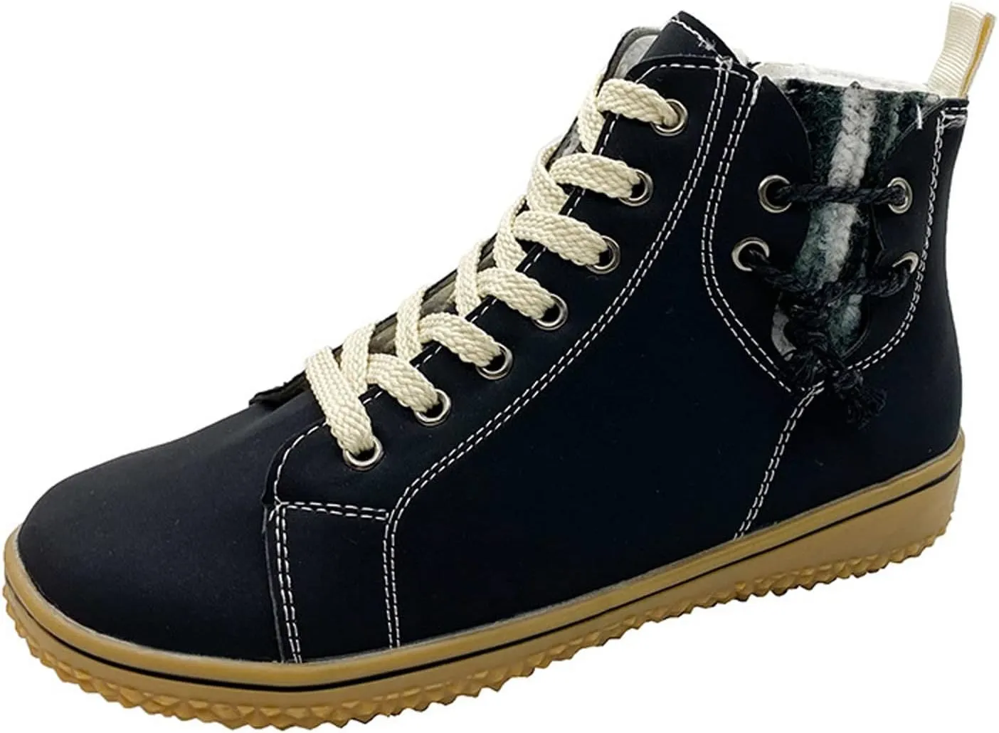 Vintage High Top Sneakers for Women Flat Heeled Ankle Boots Side Zipper Outdoor Lace-up Hiking Cross Country Shoes