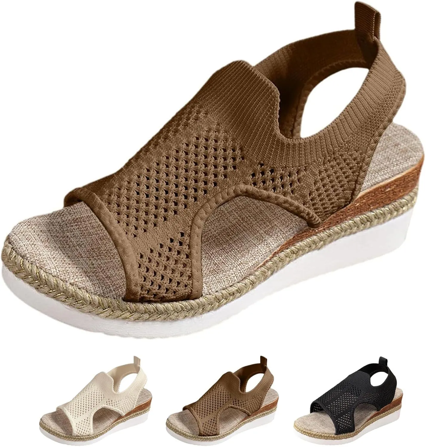 Wedge Sandals Comfortable Dressy Casual Platform Sandals Knit Open Toe Hollow Out Mesh Non Slip Sandal Concise Casual Shoes for Summer and Daily Wear