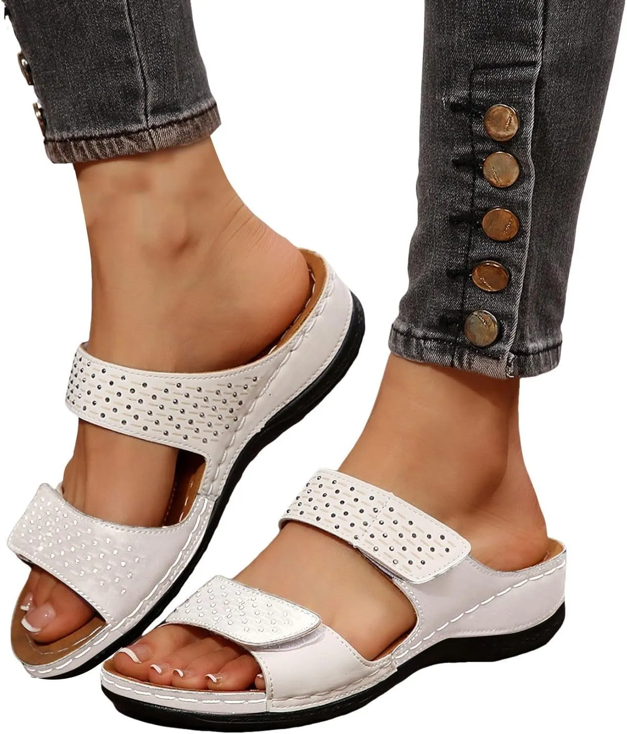 Wedge Sandals for Women Dressy Comfortable Soft Cushion Orthotic Sandals Open Toe Casual Slippers with Arch Support Beach Walking Shoes for Summer Outdoor Casual