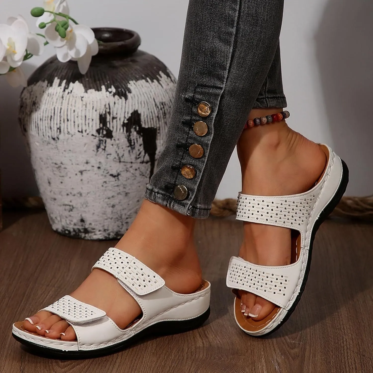 Wedge Sandals for Women Dressy Comfortable Soft Cushion Orthotic Sandals Open Toe Casual Slippers with Arch Support Beach Walking Shoes for Summer Outdoor Casual