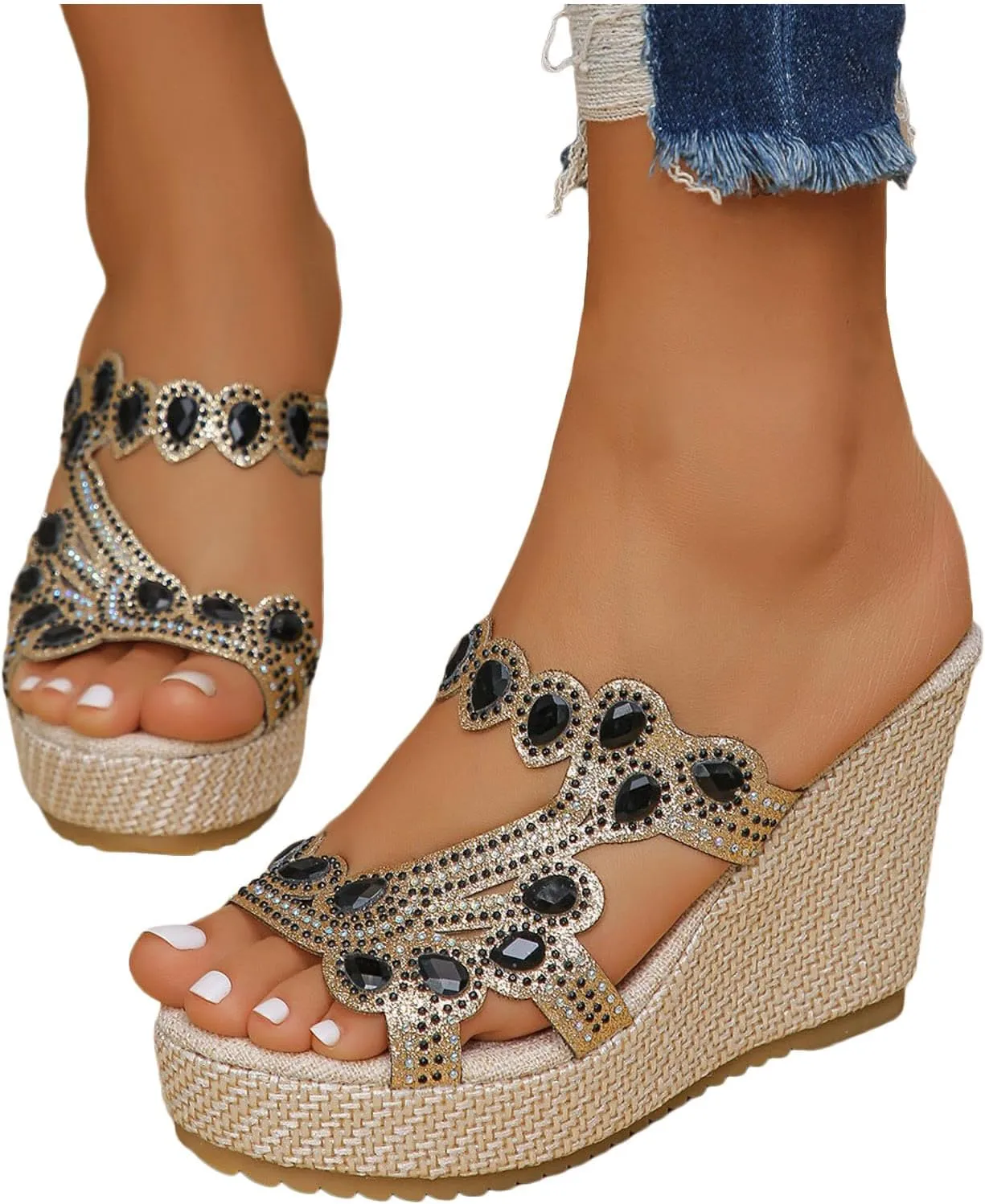 Wedge Sandals, White Summer Mules, Women's Washable Breathable Beach Casual Shoes, Strappy, Lightweight