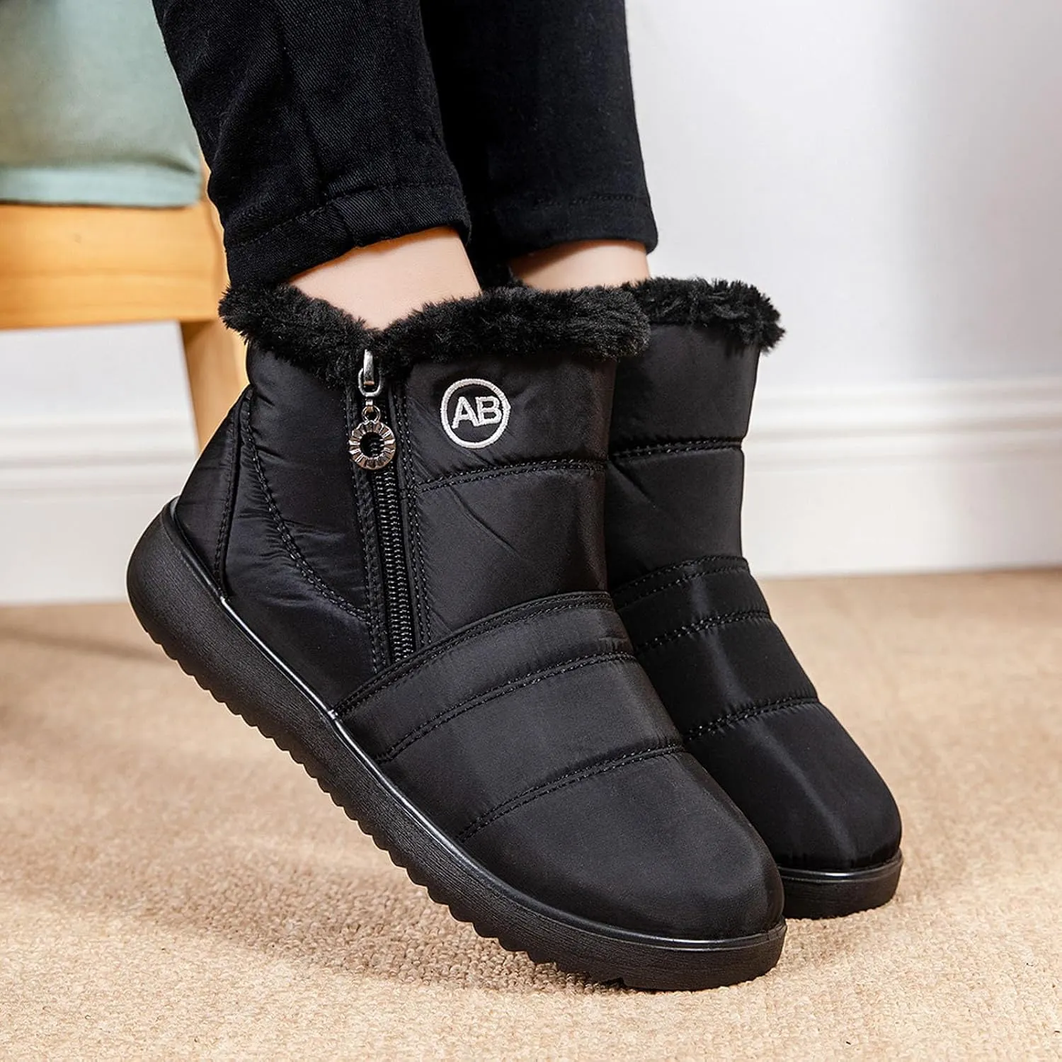 Winter Boots For Women Waterproof Waterproof Snow Boots Fur Lined Ankle Booties Warm Mid Calf Boots Outdoor Shoes