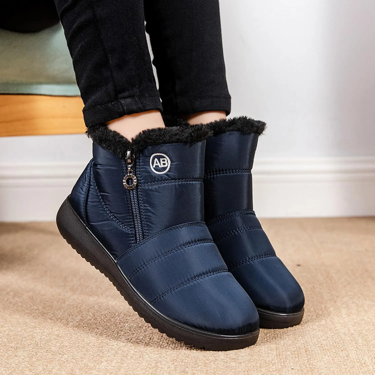 Winter Boots For Women Waterproof Waterproof Snow Boots Fur Lined Ankle Booties Warm Mid Calf Boots Outdoor Shoes