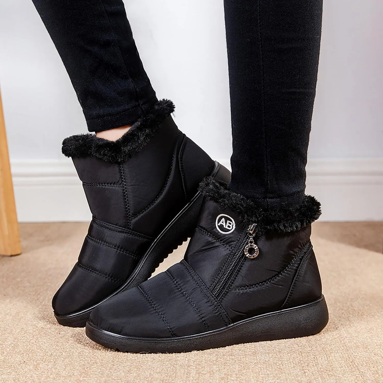 Winter Boots For Women Waterproof Waterproof Snow Boots Fur Lined Ankle Booties Warm Mid Calf Boots Outdoor Shoes