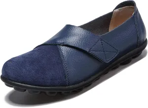 Women Premium Ultra Soft Orthopedic Flats Loafers Leather Slip on Soft Bottom Non-Slip Adjustable Easy On Comfy Large Size Moccasins Walking Dotmalls Shoes (Blue,10,Women,10)