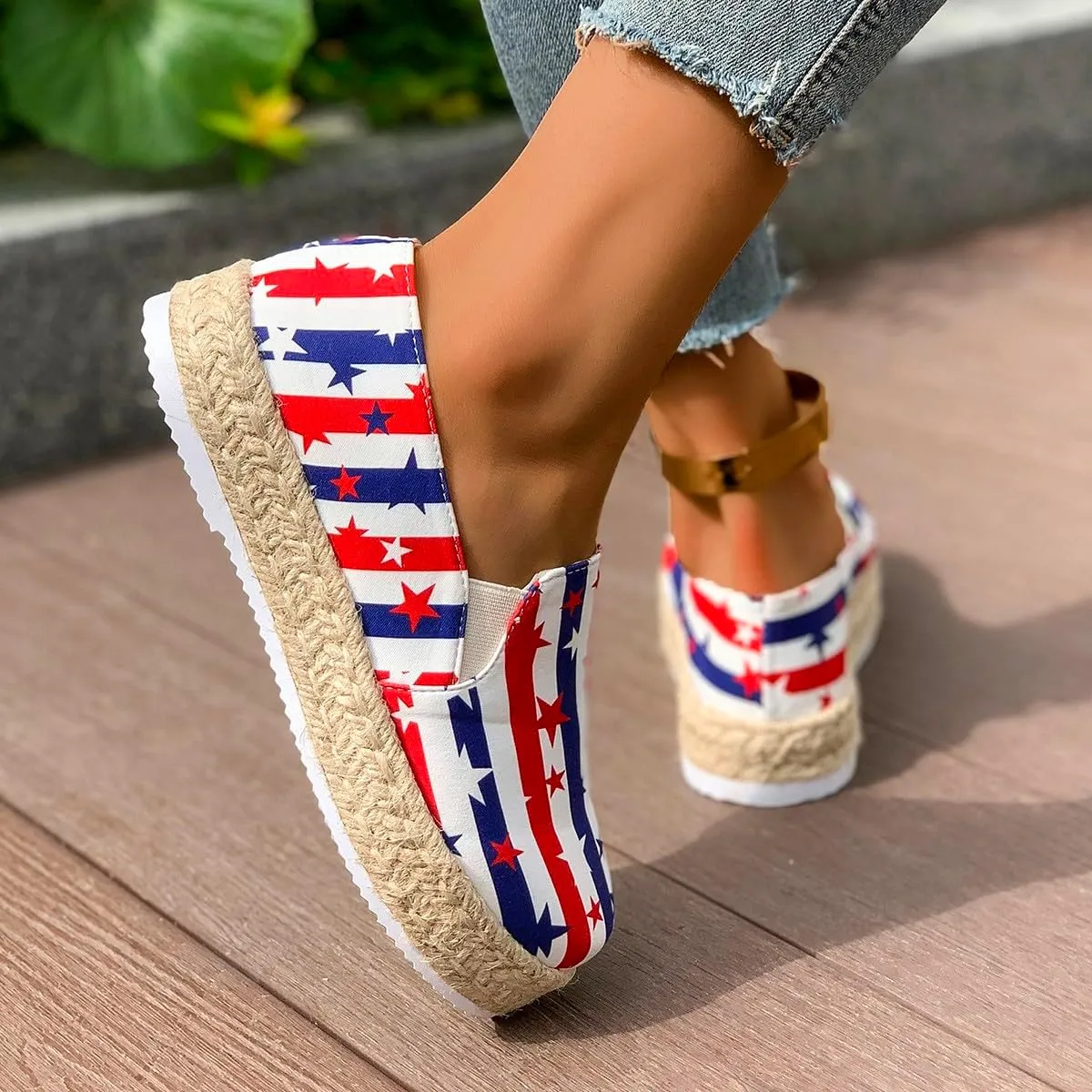 Women's 4th of July Platform SneakersFlag Print Fashion Sports ShoesFlat Casual Canvas Shoes Casual Slip On Platform Shoes