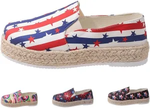 Women's 4th of July Platform SneakersFlag Print Fashion Sports ShoesFlat Casual Canvas Shoes Casual Slip On Platform Shoes