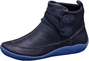 Women's Ankle Boots Arch Support Low Heel Booties Vintage Leather Zipper Boots Comfortable Flat Heel Booties