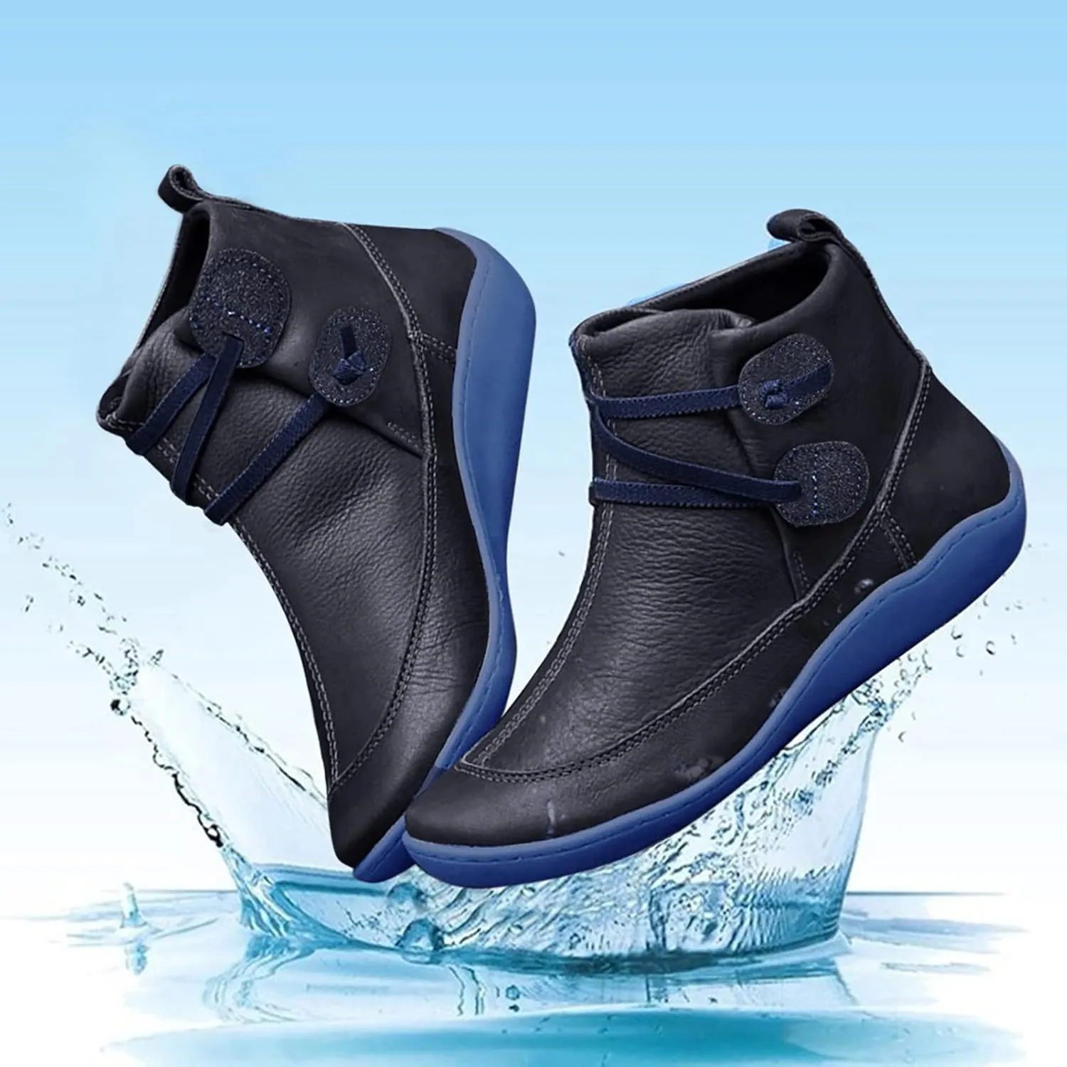 Women's Ankle Boots Arch Support Low Heel Booties Vintage Leather Zipper Boots Comfortable Flat Heel Booties