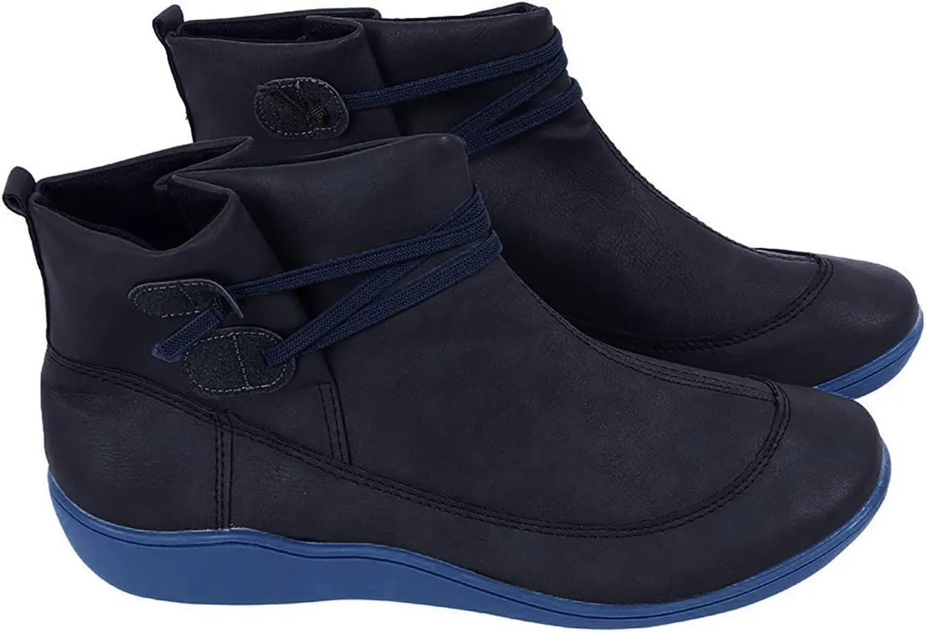 Women's Ankle Boots Arch Support Low Heel Booties Vintage Leather Zipper Boots Comfortable Flat Heel Booties