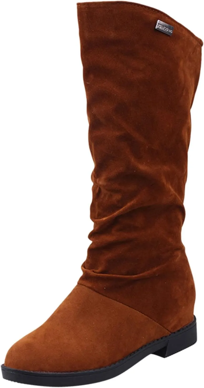 Womens Boots Classic Thick Heel Waterproof Boots for Women Warm Comfortable Soft Leather Mid-Calf Boots