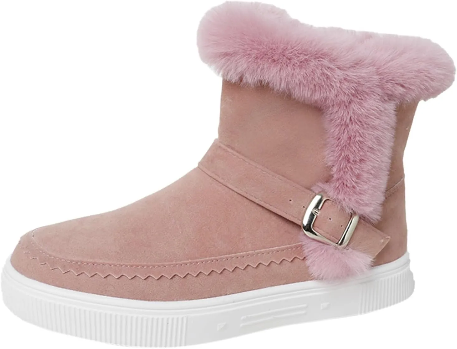 Womens Boots Fuzzy Fur Lined Thick Wedges Fashion Boots for Women Soft Leather Warm Snow Boots for Women