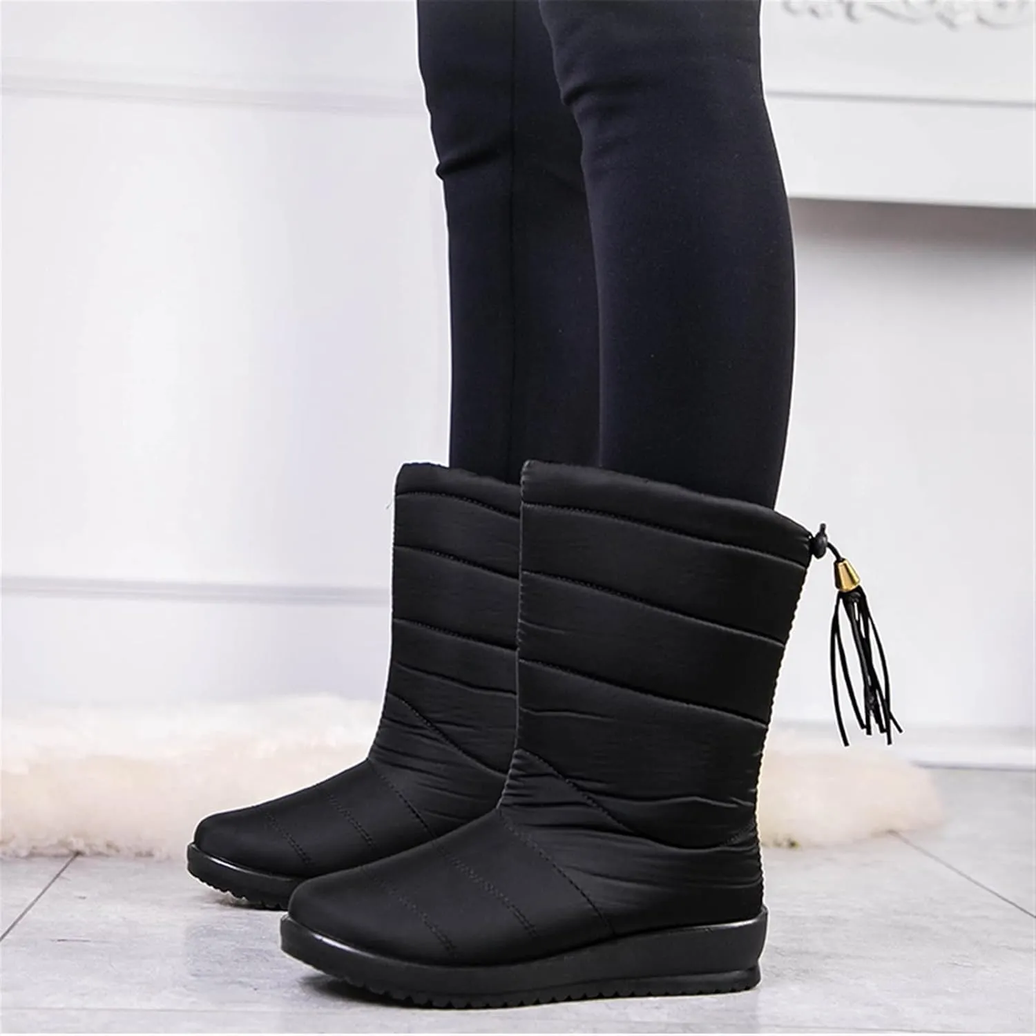 Womens Boots Winter Boots Women Winter Shoes Mid-Calf Snow Boots Wedges Warm Fur Female Boots Shoes Woman