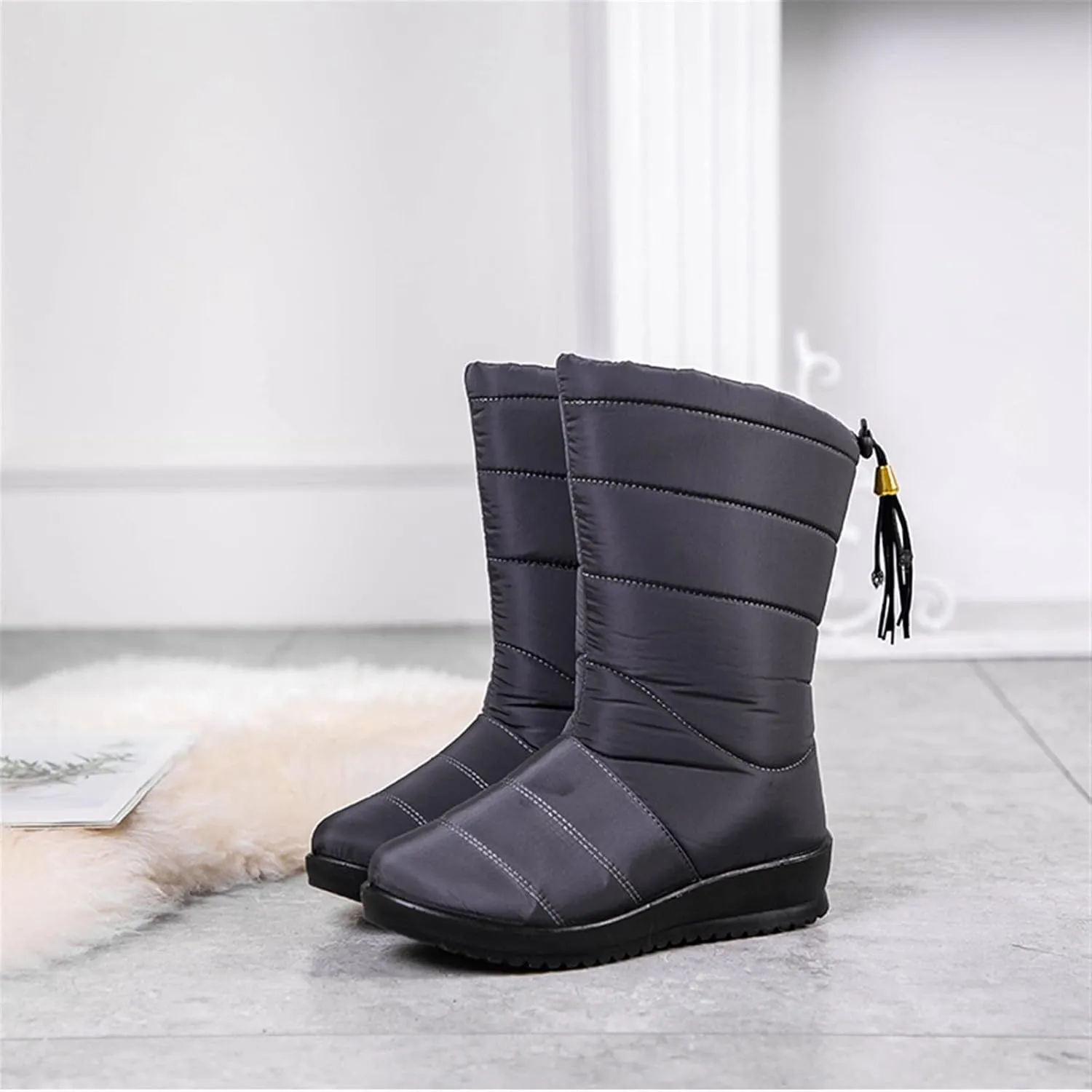 Womens Boots Winter Boots Women Winter Shoes Mid-Calf Snow Boots Wedges Warm Fur Female Boots Shoes Woman