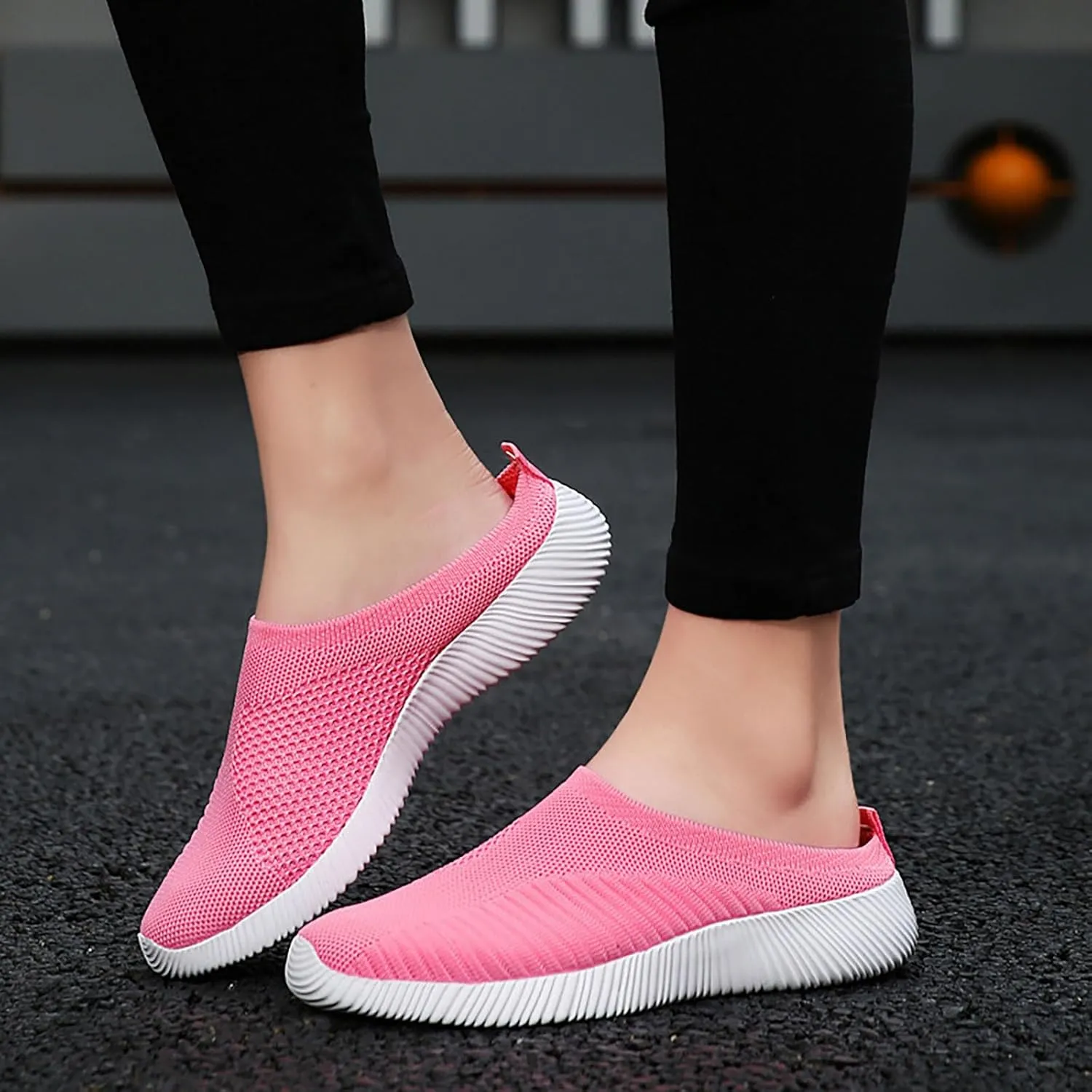 Women's Casual Slip on Half Shoes Breathable Running Shoes for Women Mesh Breathable Casual Dress Shoes White Platform Sneakers White Tennis Shoe Casual Loafers