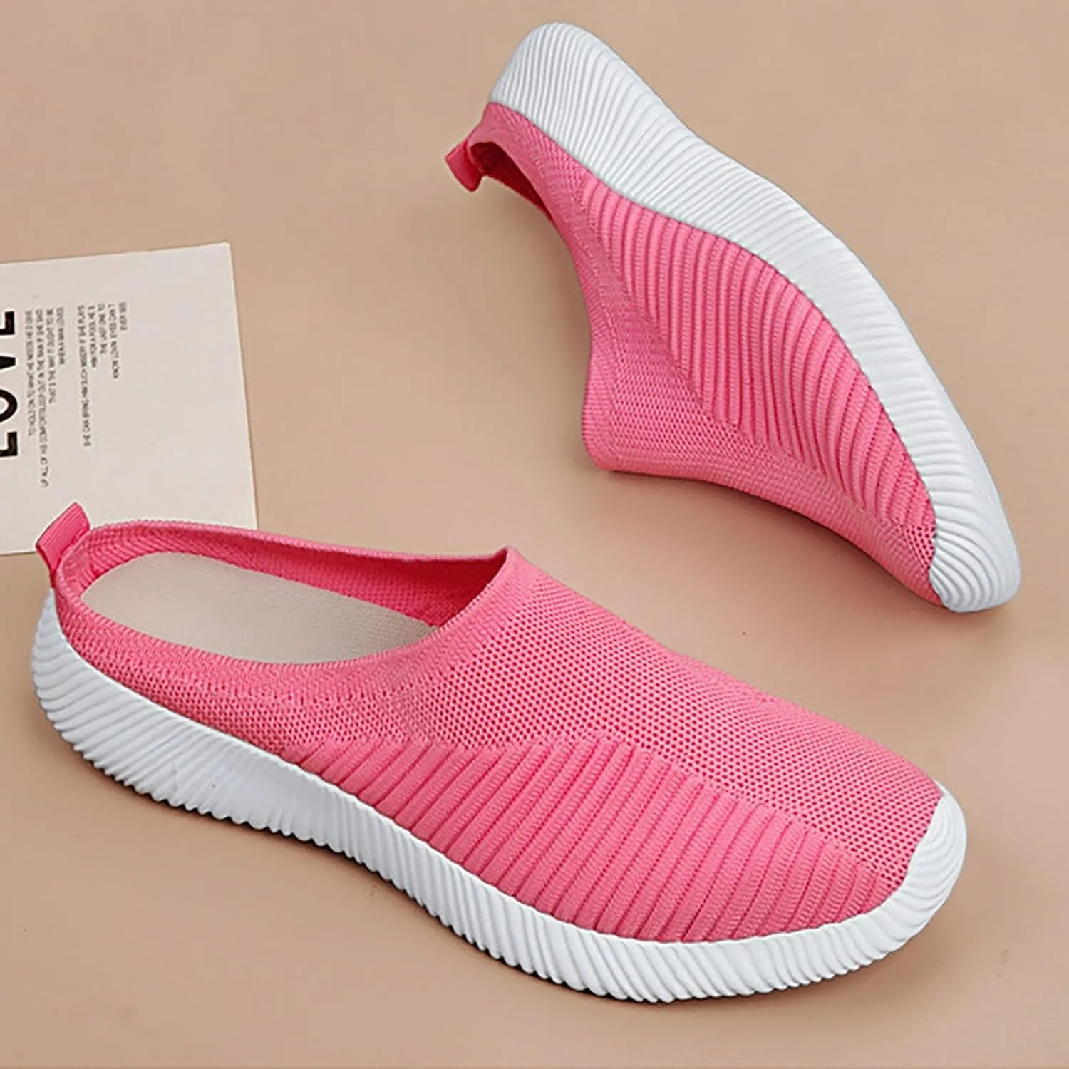 Women's Casual Slip on Half Shoes Breathable Running Shoes for Women Mesh Breathable Casual Dress Shoes White Platform Sneakers White Tennis Shoe Casual Loafers