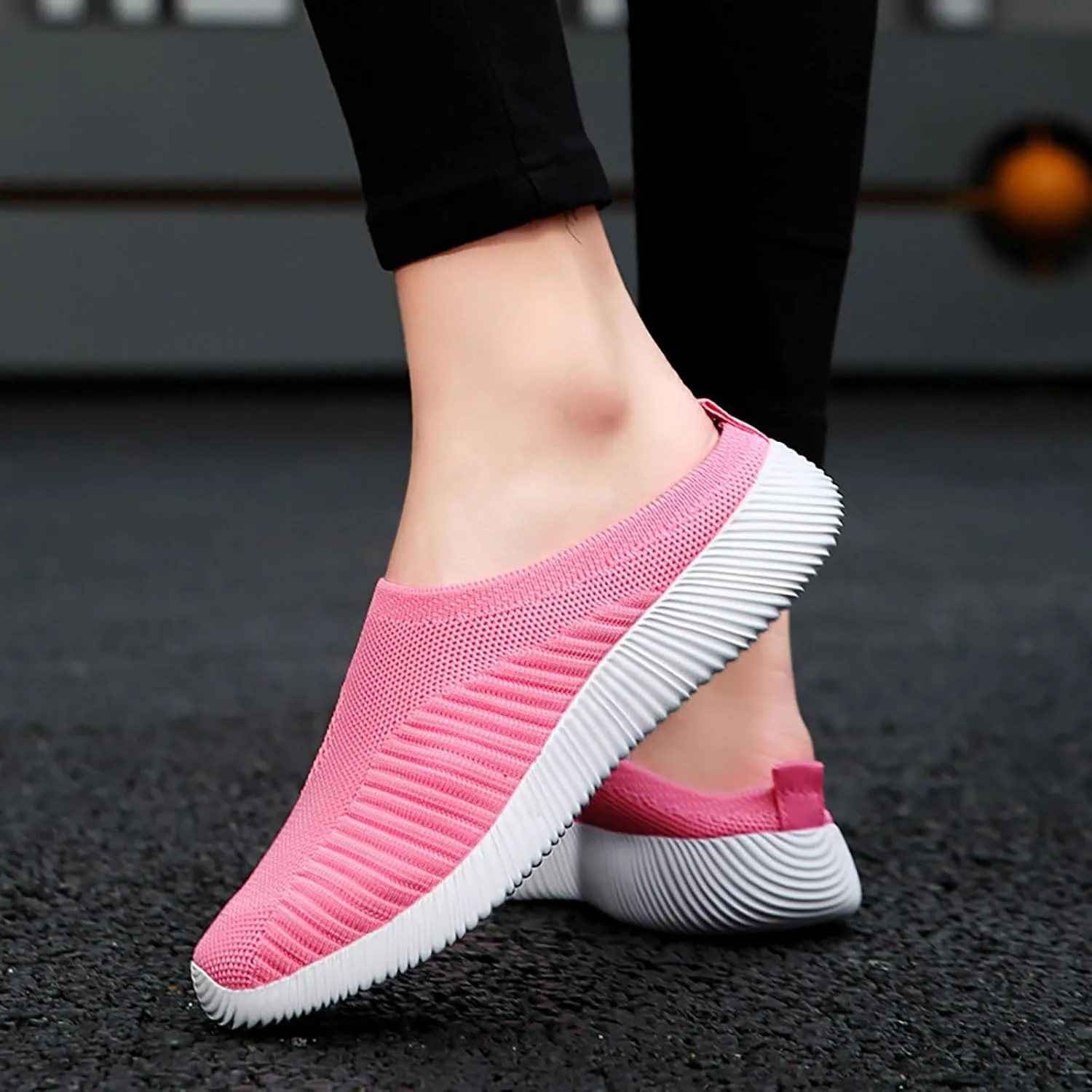 Women's Casual Slip on Half Shoes Breathable Running Shoes for Women Mesh Breathable Casual Dress Shoes White Platform Sneakers White Tennis Shoe Casual Loafers