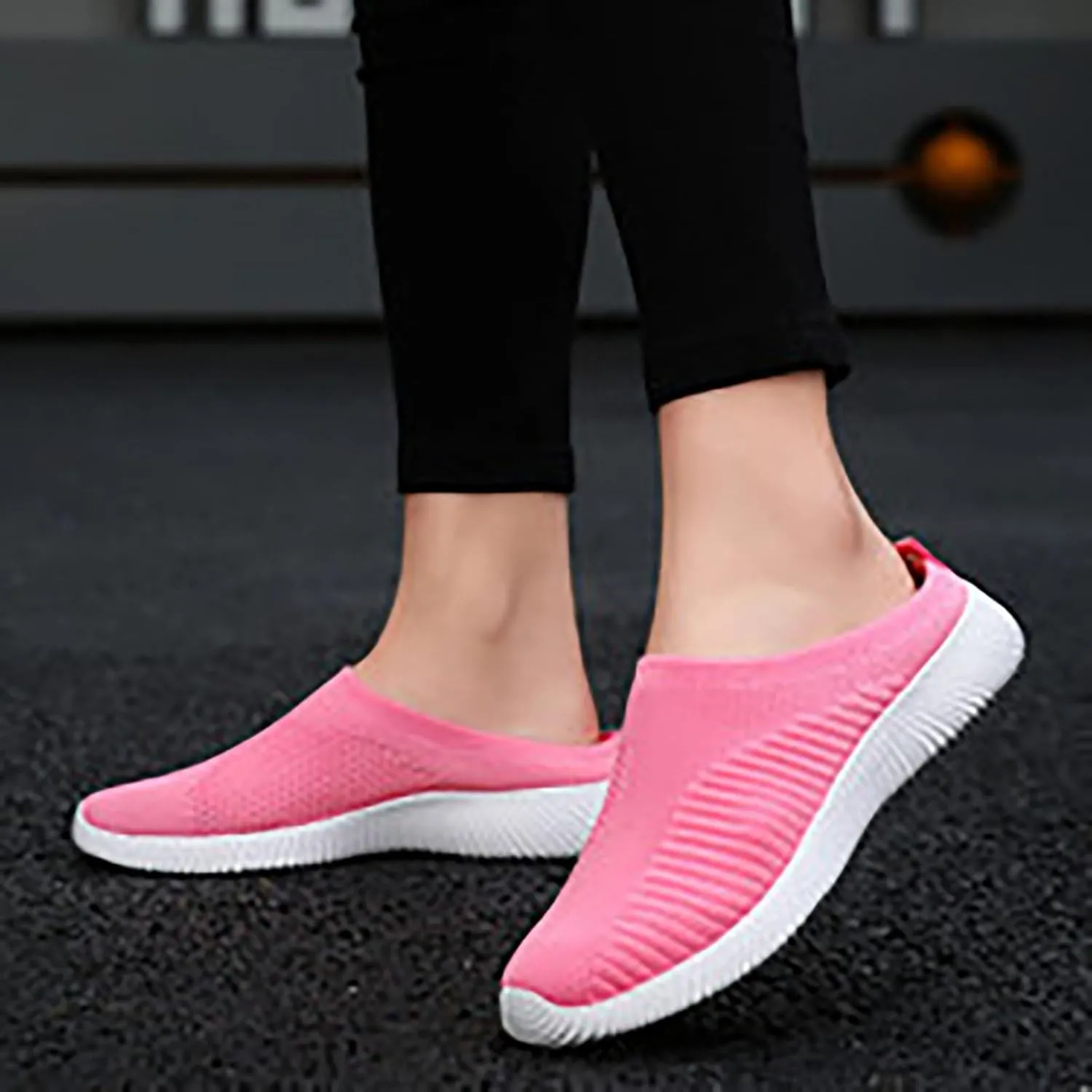 Women's Casual Slip on Half Shoes Breathable Running Shoes for Women Mesh Breathable Casual Dress Shoes White Platform Sneakers White Tennis Shoe Casual Loafers