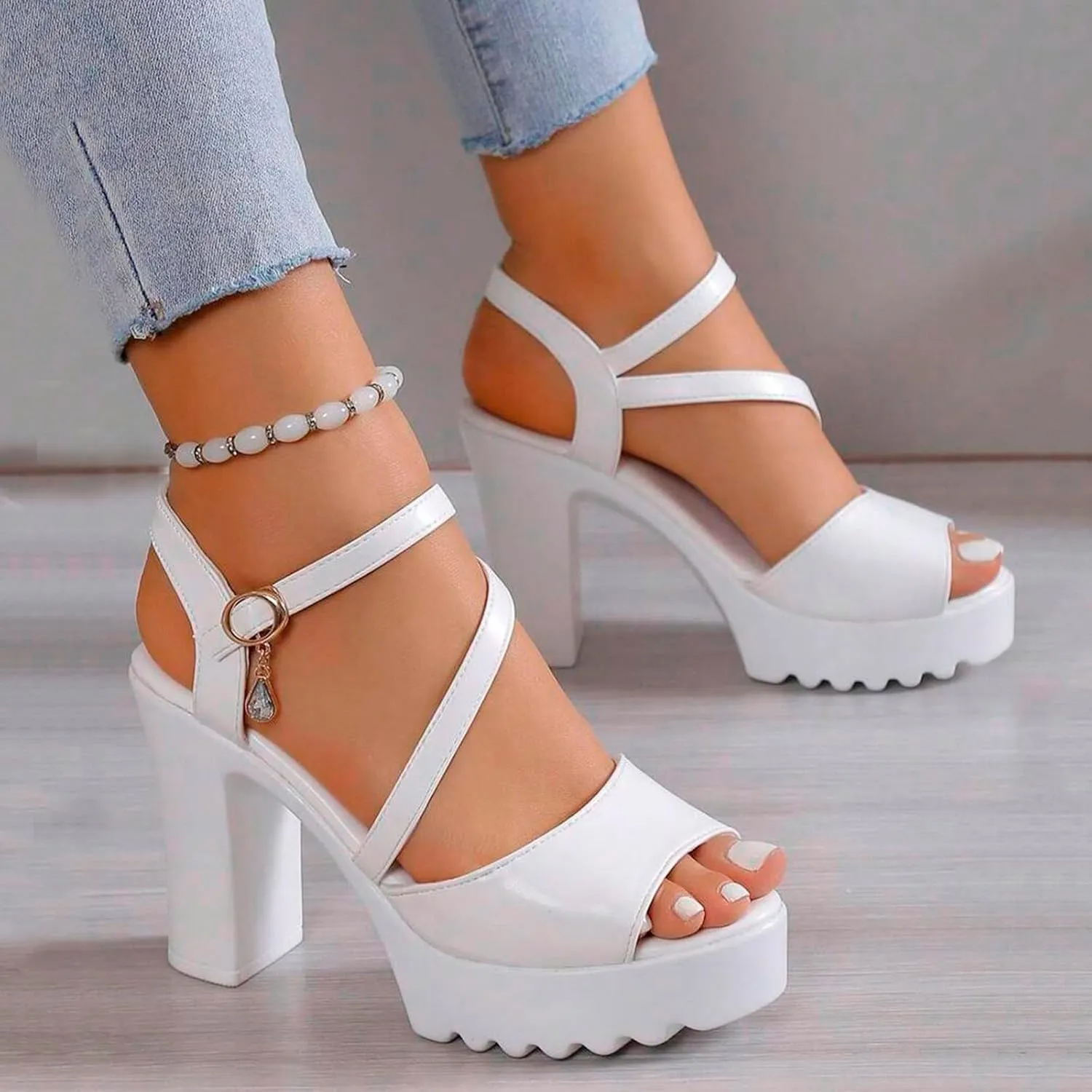 Women's Chunky Block Mid Heels Sandals Summer Casual Open Toe Solid Color Fashionable Comfortable Breathable Sandals Casual Comfortable Summer Backless Mules Adjustable Slide Walking Shoes