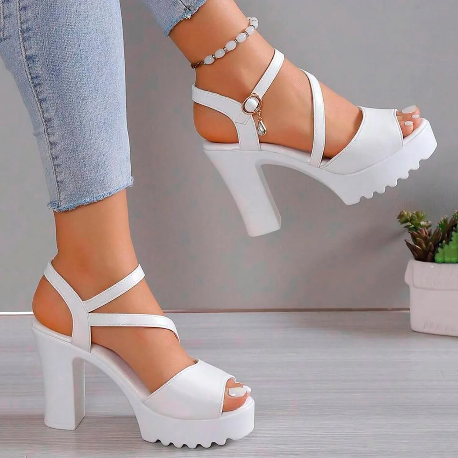 Women's Chunky Block Mid Heels Sandals Summer Casual Open Toe Solid Color Fashionable Comfortable Breathable Sandals Casual Comfortable Summer Backless Mules Adjustable Slide Walking Shoes