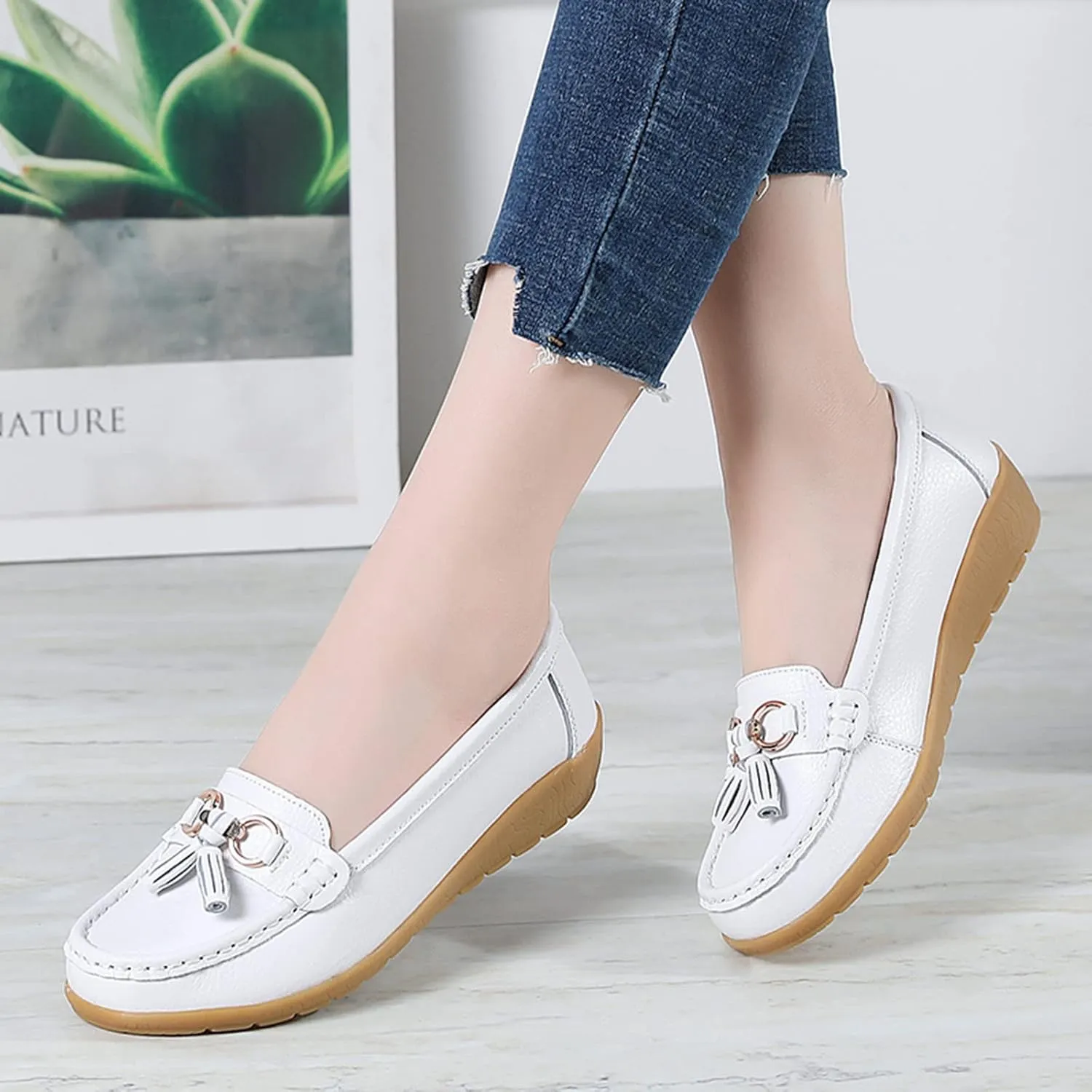 Womens Comfort Walking Flat Loafer Slip On Leather Loafer Comfortable Flat Shoes Outdoor Driving Womens Reefs Size 8