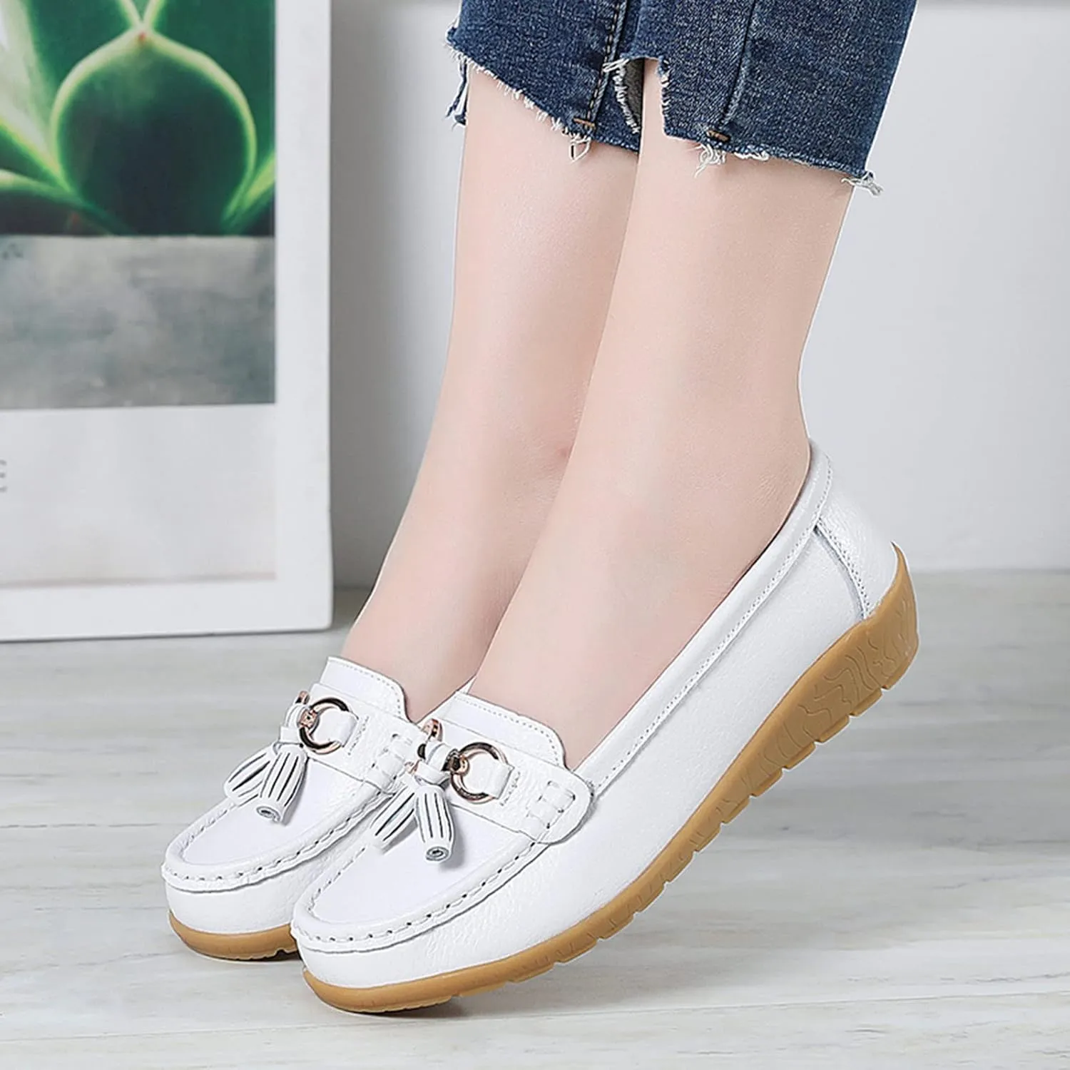 Womens Comfort Walking Flat Loafer Slip On Leather Loafer Comfortable Flat Shoes Outdoor Driving Womens Reefs Size 8