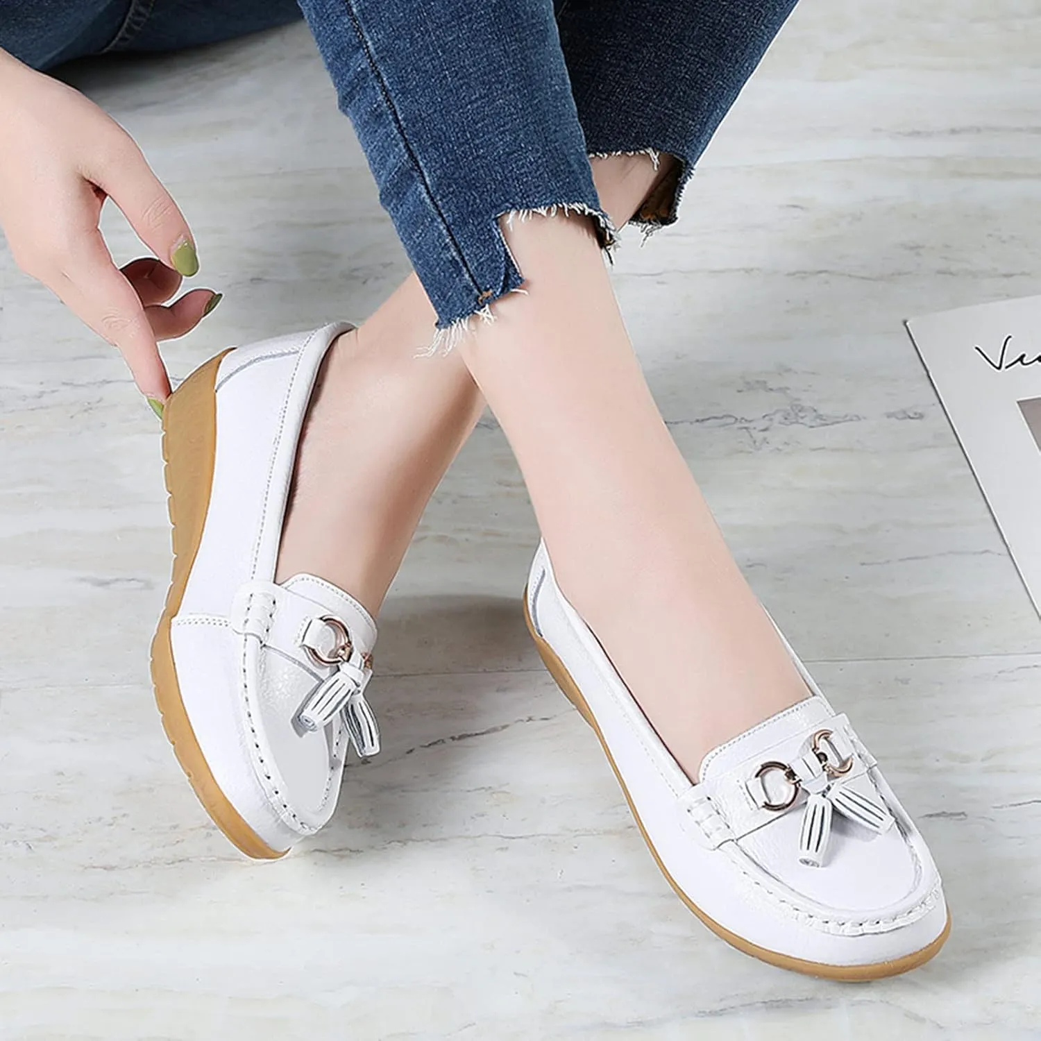 Womens Comfort Walking Flat Loafer Slip On Leather Loafer Comfortable Flat Shoes Outdoor Driving Womens Reefs Size 8