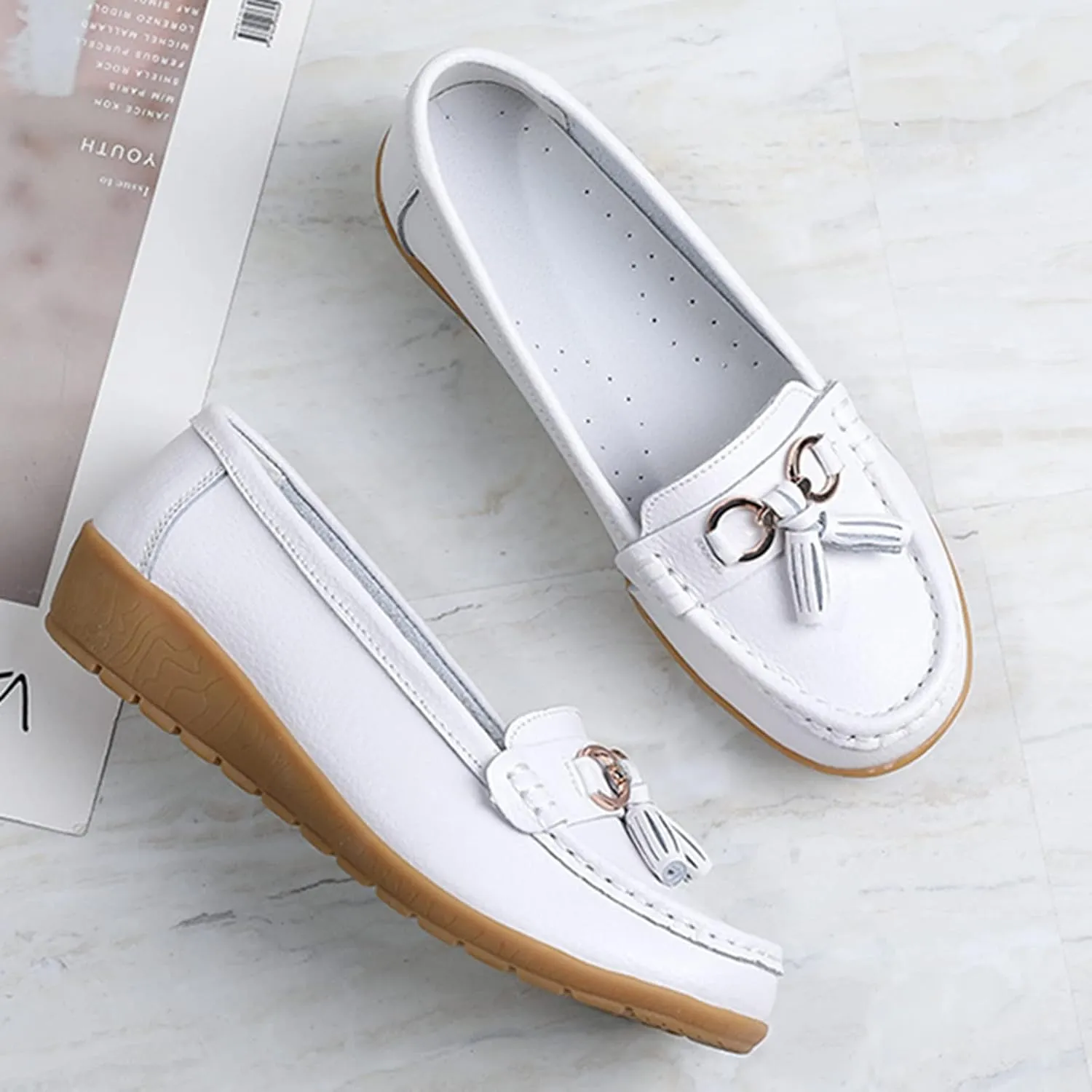 Womens Comfort Walking Flat Loafer Slip On Leather Loafer Comfortable Flat Shoes Outdoor Driving Womens Reefs Size 8