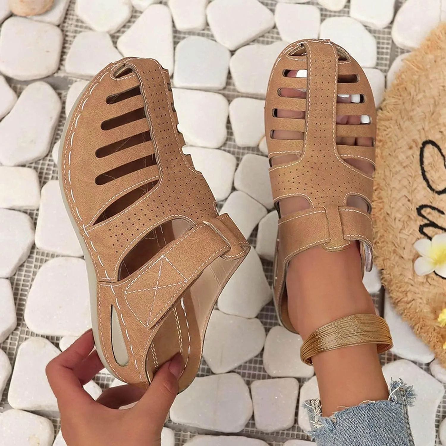 Women's Dressy Casual Black Wedge Sandals for Women, Flat, Open Toe, Slip On, Waterproof, Polyester, Faux Leather, Casual, Wedge Sandals